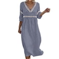 thumbnail image 2 of ClodeEU Women's Lace Trim V Neck 3/4 Sleeve Tunic Midi Dress,Casual Boho Beach Vacation Dress Gray,Women's Plus M, 2 of 7