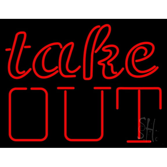 Red Take Out LED Neon Sign 15 x 19 - inches, Clear Edge Cut Acrylic Backing, with Dimmer - Bright and Premium built indoor LED Neon Sign for Bar decor.