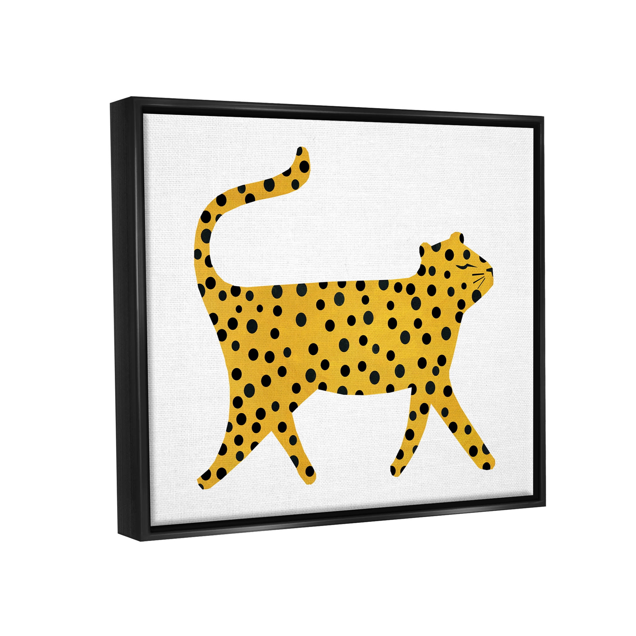 Stupell Industries Whimsical Cheetah Polka Pattern Graphic Art Jet Black Floating Framed Canvas Print Wall Art, Design by Emily Kopcik