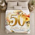 thumbnail image 5 of Golden 50Th Anniversary Floral Design, Cozy Typography Art Scene, Warm Flannel Blanket for Living Room and Reading Nook, Art Lovers Valentine's Day Gift, Artistic Home Decor, 5 of 9