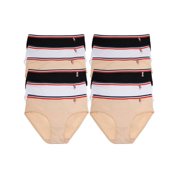 Angelina Cotton Hiphugger Panties with Striped Elastic Waistband (12-Pack)