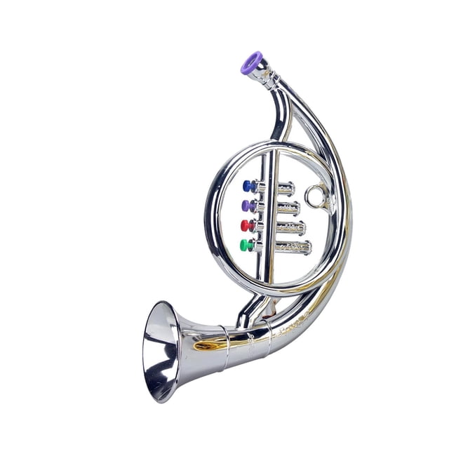 stanreset Instruments de Musique 4 Touches Colorées Corne Française pour 3+ Ans Préscolaire Argent
