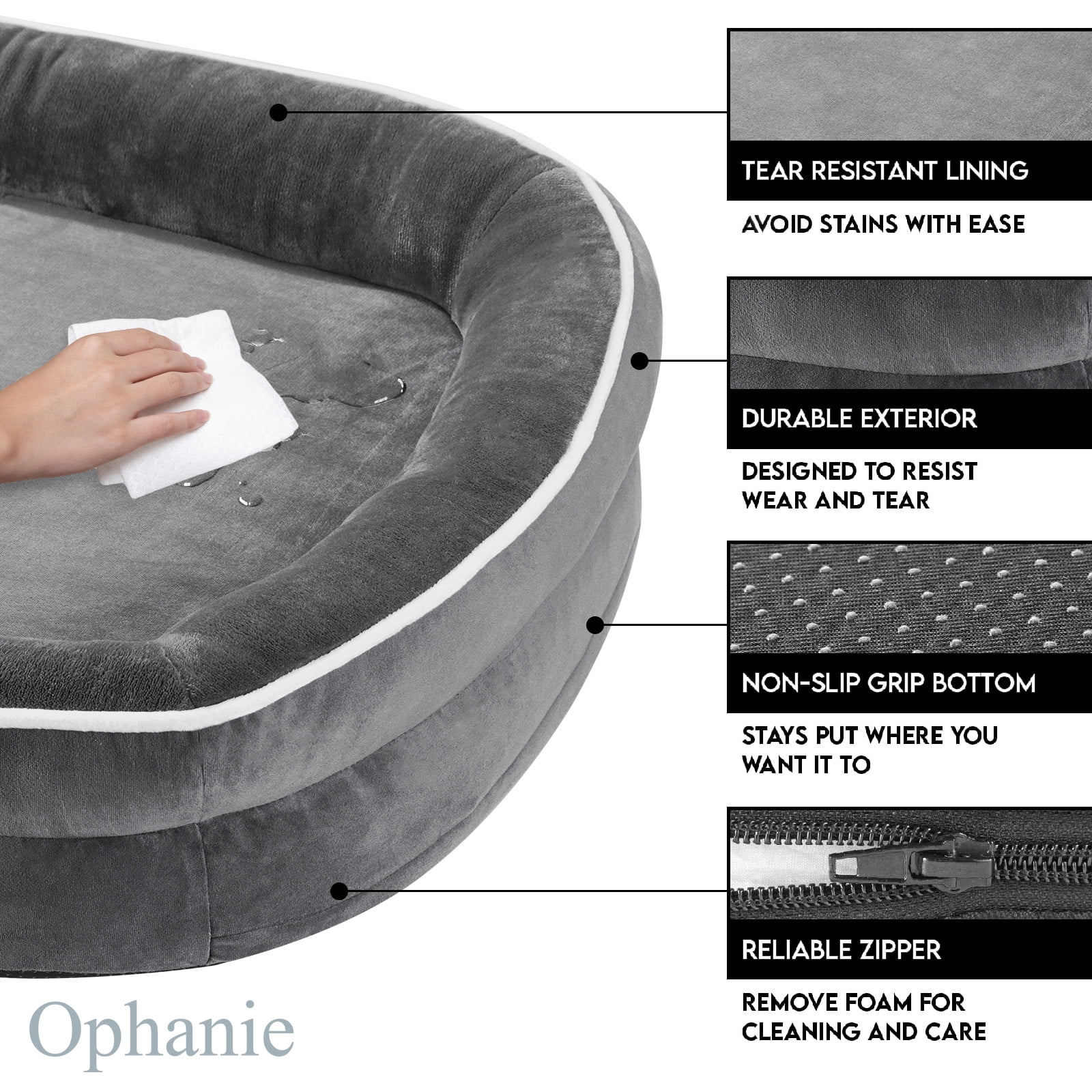 Ophanie 35in Luxury Sofa-Style Pet Orthopedic Bed for Large and Medium Dogs – Removable Machine-Washable Plush Cover, 4-Sided Bolster, Non-Slip Bottom, Size 35"x28"x6" Gray