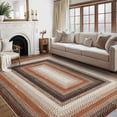 thumbnail image 4 of FairOnly 9'x12'Machine Washable Low Pile Brocade Area Rug – Textured Geometric Non Slip NonShedding Rug for Bedroom Kitchen，Brown Orange, 4 of 7