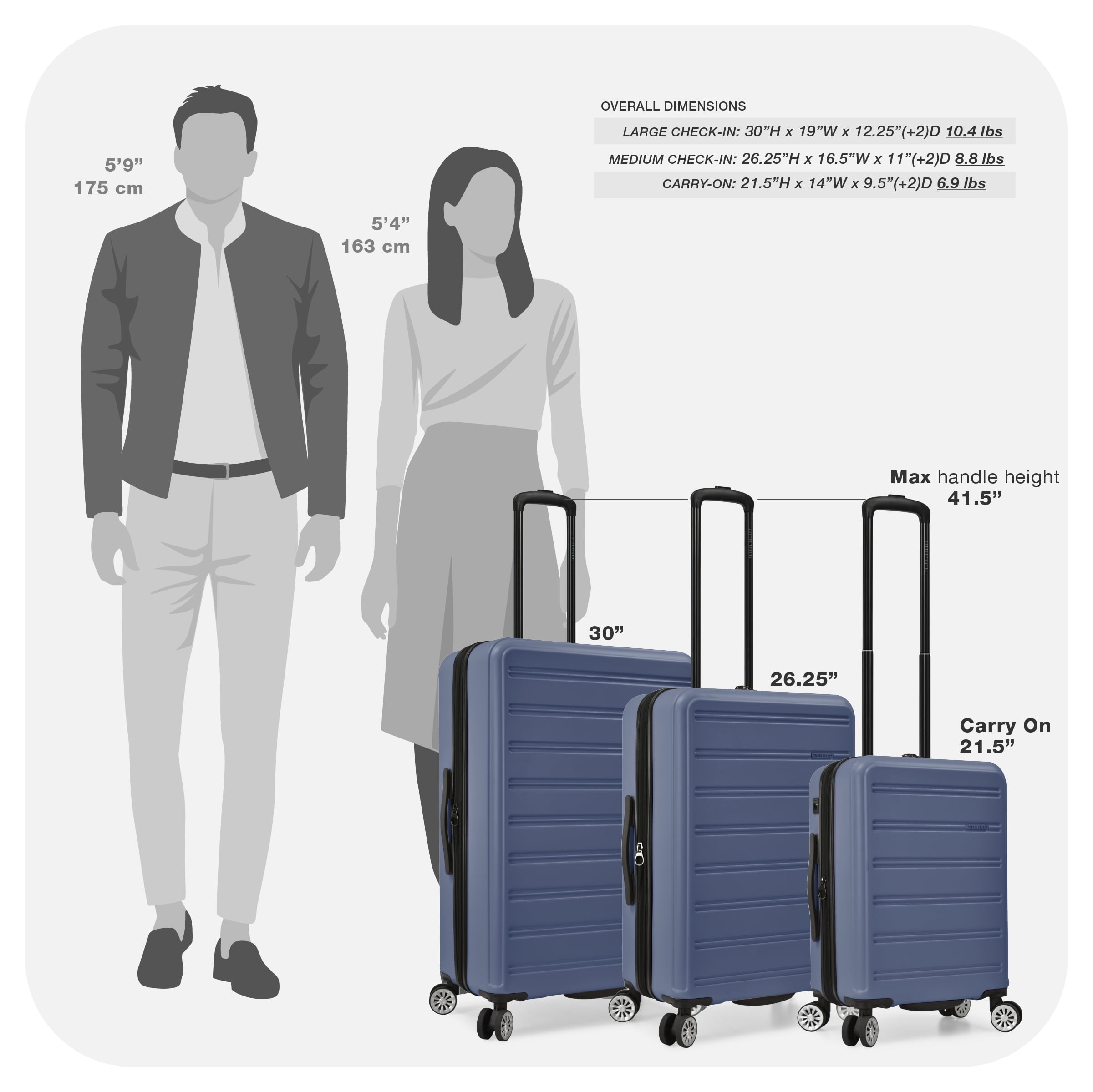 Travel Select Snowcreek Hardside Expandable Spinner Luggage Set w/ USB Port, Navy, 30" Checked Large