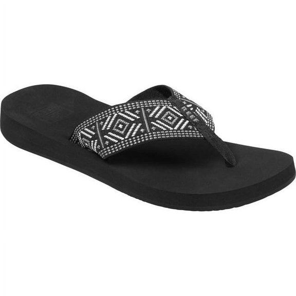 Women's Reef Spring Woven Flip Flop Black/White Recycled Polyester 5 M