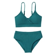 Esho Teenage Girls Summer Swimsuits, Little Girl Solid Bikinis Bathing Suit, 2 Pieces, Size 8-14 Years