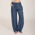 thumbnail image 6 of Otvok Plus Size Lounge Pants for Women Cotton Linen Comfy Slacks Straight Leg Casual Drawstring Waist Solid Trousers with Pockets, 6 of 6