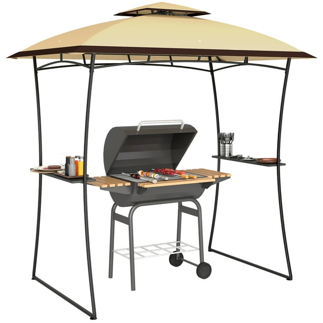 Outsunny 8' x 5' Grill Gazebo, Double Tiered Barbecue Gazebo, Beige