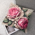 thumbnail image 2 of Decorative Romantic Rose Flower Pillow Cover Vintage Shabby Chic Peach Pink Rose Floral Cushion Cover Square Cotton Linen Pillowcase for Sofa Bedroom Car 18x18 Inch, 2 of 5