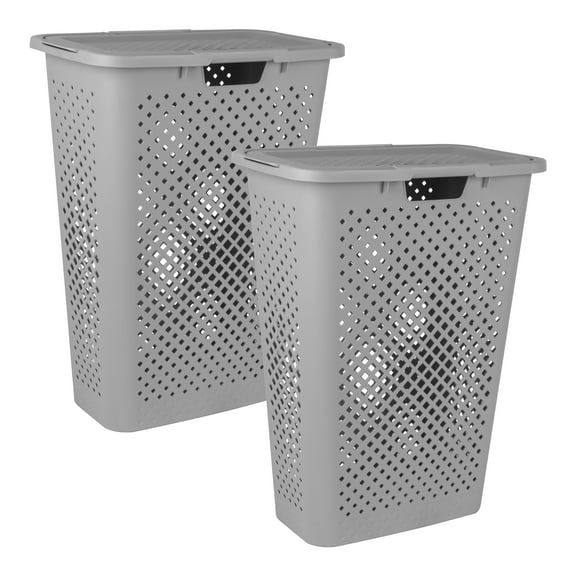 Superio 2-Pack Gradient Hamper with Lid - 45L, Modern Design, Perforated, Slim & Sturdy, Ergonomic Handles - Grey