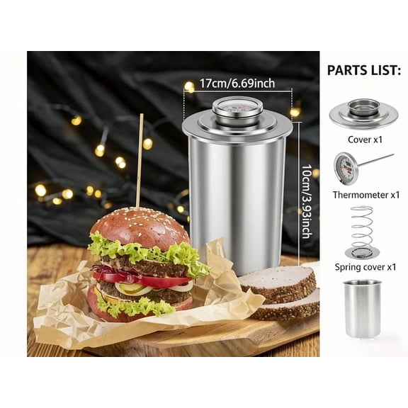 mfyjkho Stainless Steel Meat Press Maker with Thermometer for Homemade Lunch Meat Press,  Large Capacity Ham Press Maker Round Shape Deli Meat Press Holds 1-1.5kg kitchen tools
