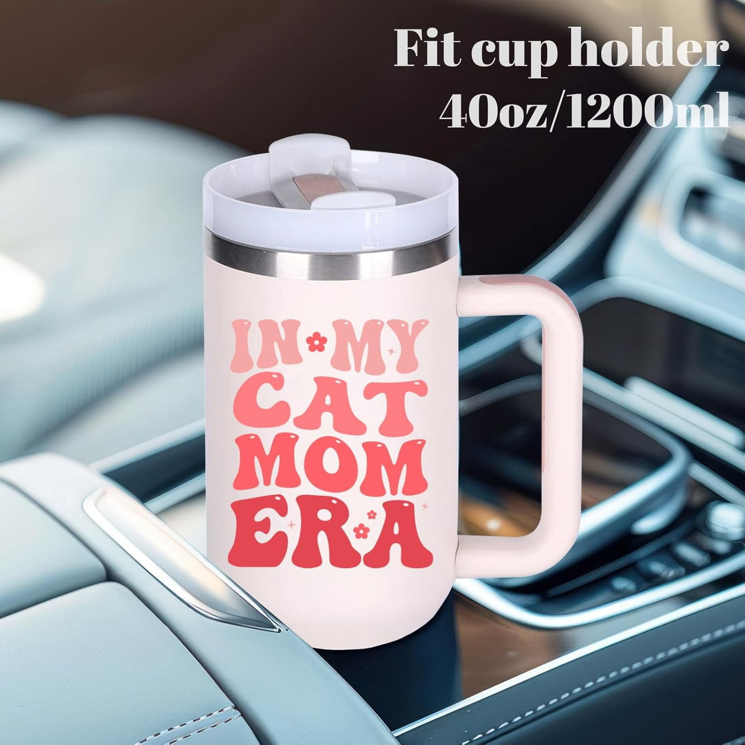 Cat Mom Gifts Ideas for Women.40 oz In My Cat Mom Era Tumbler with Handle.Cat Lover Cups Tumbler Gifts for Women.40 oz Birthday Christmas Mothers Day Cup Gift for cat mom.
