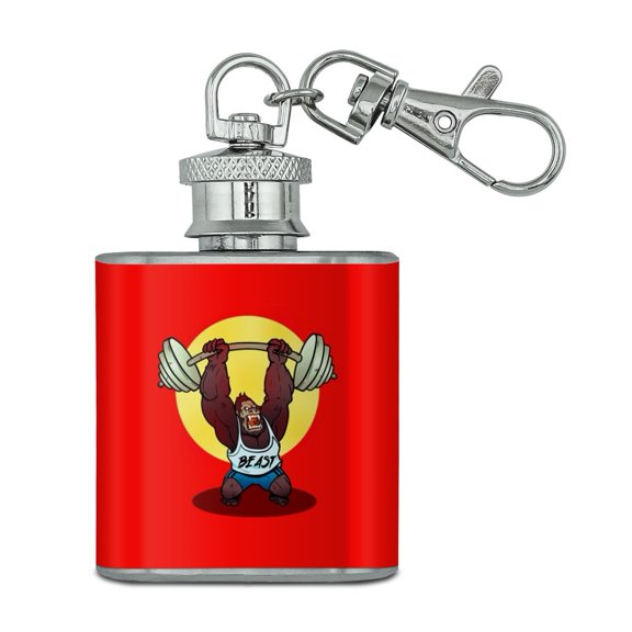 Gym Beast Lifting Weights Weightlifting Strength Training Stainless Steel 1oz Mini Flask Key Chain