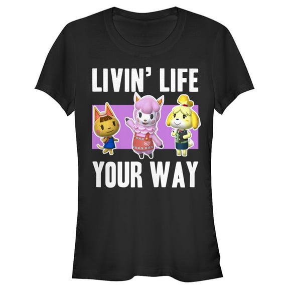 Junior's Nintendo Animal Crossing Living Life Your Way  Graphic Tee Black X Large