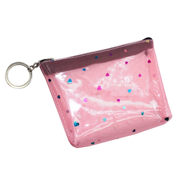 WEUVEB Clear Coin Wallet For Women PVC Heart Shaped Daily Use Zipper Design For Safety 1Pack