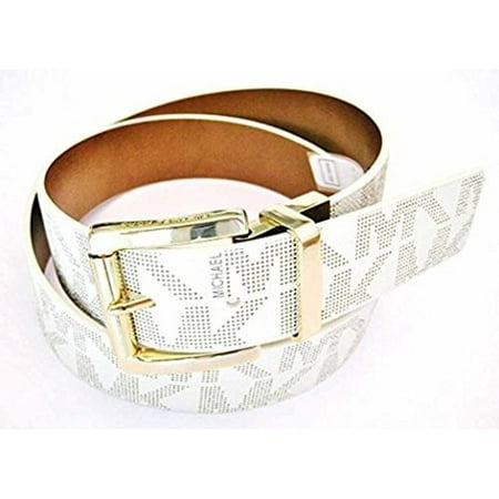- Michael Kors Women's Signature MK Logo Reversible Belt Vanilla To Brown 553119C, Large