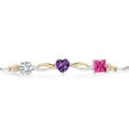thumbnail image 2 of Gem Stone King 925 Silver and 10K Yellow Gold Purple Amethyst Pink Mystic Topaz and Lab Grown Diamond Tennis Bracelet for Women By Keren Hanan (2.10 cttw, Adjustable up To 9 inch), 2 of 4