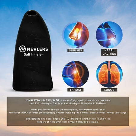 Nevlers Ceramic Salt Inhaler with Pure Himalayan Pink Salt | Asthma and Allergy Relief | Black