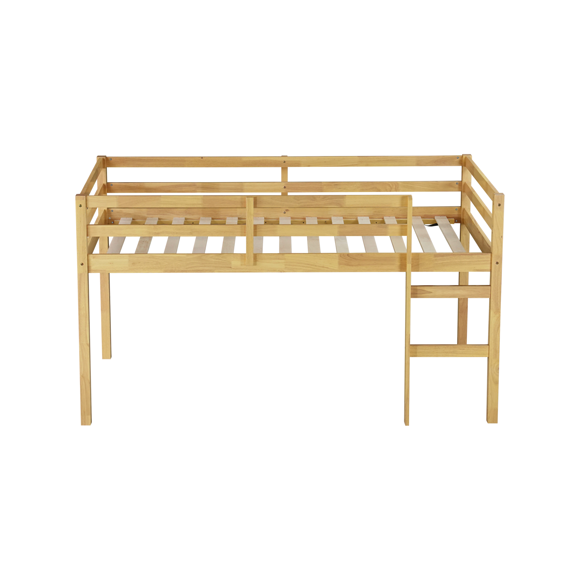 Leumius Twin Loft Bed with Ladder, Bed Platform of Strengthened Slats Solid Wooden Bed for Boys Girls Natural