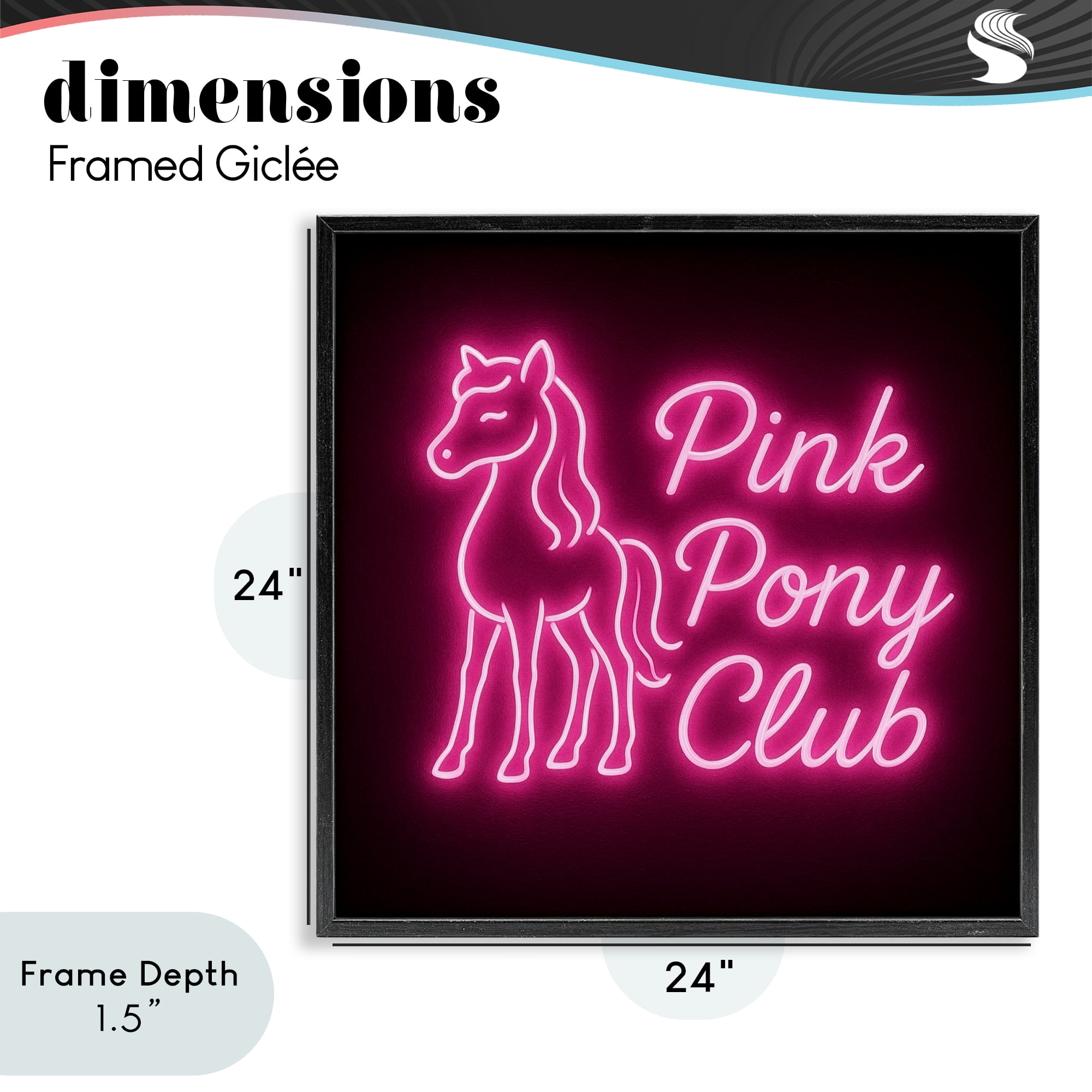 Stupell Industries Pink Pony Club Neon Black Framed Giclee Art, design by Grotto Studios