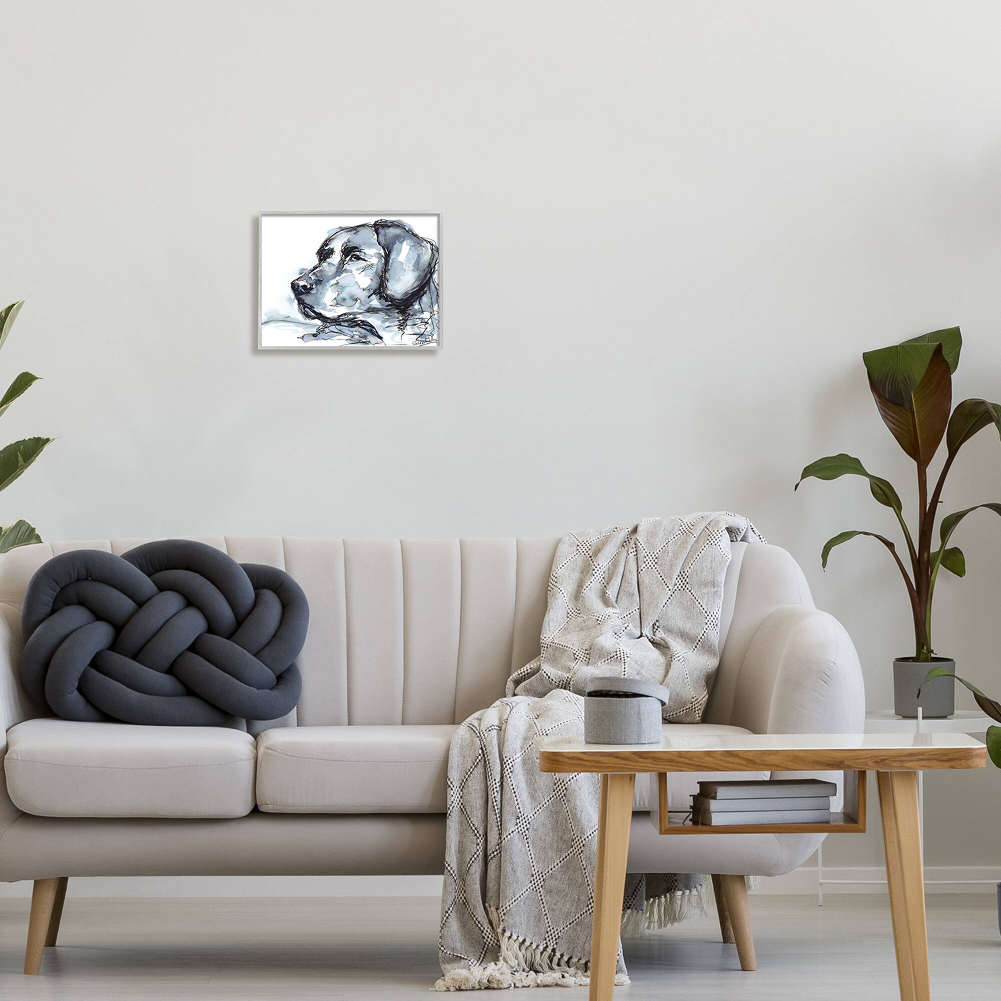 Stupell Industries Monochrome Ink Dog Portrait Abstract Watercolor Detail Painting Gray Framed Art Print Wall Art, Design by Kendra Shedenhelm