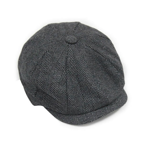 Men Winter Beret Newsboy Sunscreen Hat Wram Flat Bakerboy Hat Size M(Black Grey)