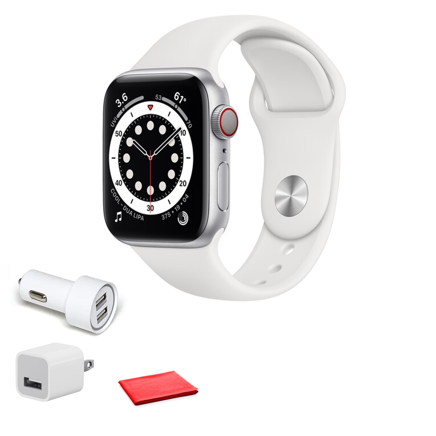 Apple Watch Series 6 (GPS + Cellular, 40mm, Silver Aluminum, White Sport  Band) with Cleaning Kit (New-Open Box) - Walmart.com