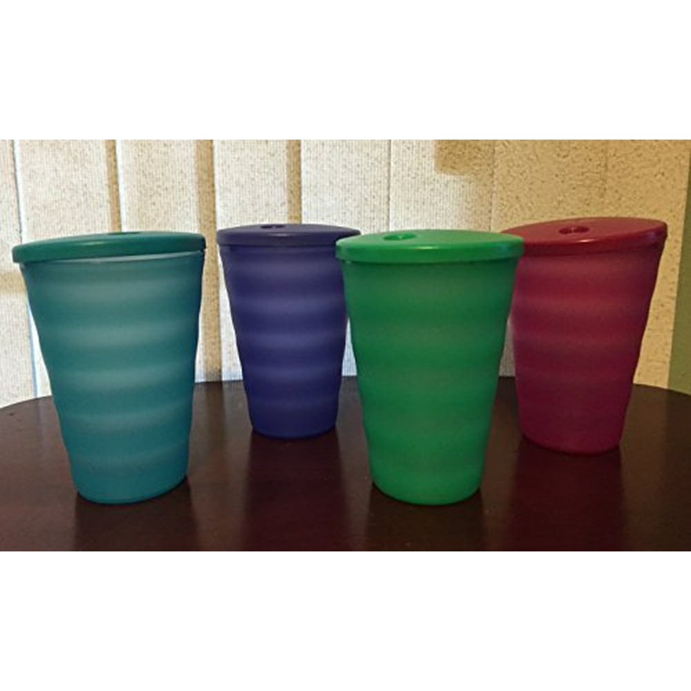 Tupperware 16oz Impressions Dripless Tumblers & Straw Seals Set of 4 in
