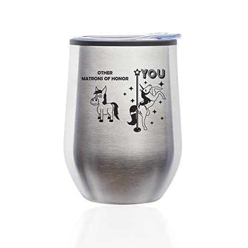 Stemless Wine Tumbler Coffee Travel Mug Glass with Lid Matron Of Honor  Superstar Unicorn Funny (Silver) 
