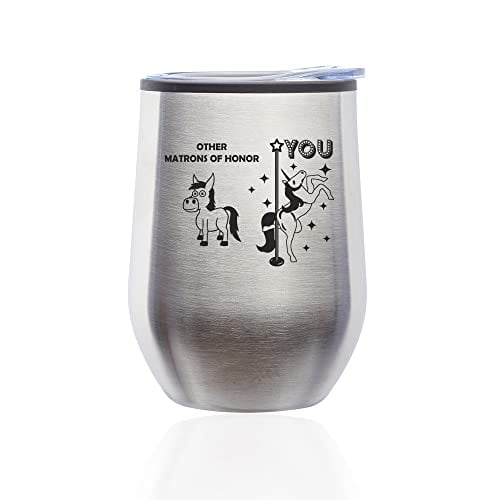 Stemless Wine Tumbler Coffee Travel Mug Glass with Lid Matron Of Honor Superstar Unicorn Funny (Silver) Stemless Wine Tumbler Coffee Travel Mug Glass with Lid Matron Of Honor Superstar Unicorn Funny (Silver)