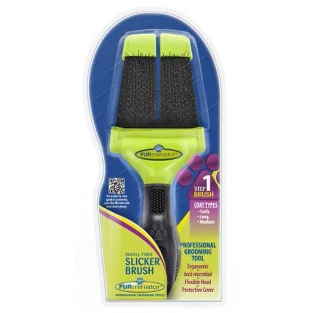 FURminator Firm Slicker Brush For Dogs, Small, For Curly, Long Or