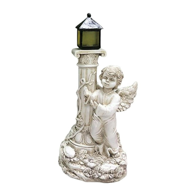 Almencla Angel Solar Garden Statue Angel Statue with Solar Light for Patio Porch Lawn Right