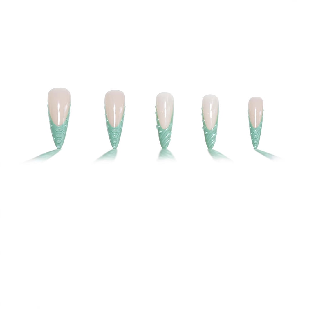 Cross-border hot-selling pointed nail fashionable three-dimensional spiral pattern advanced whitening wearing nail removable fake nail finished product wholesale