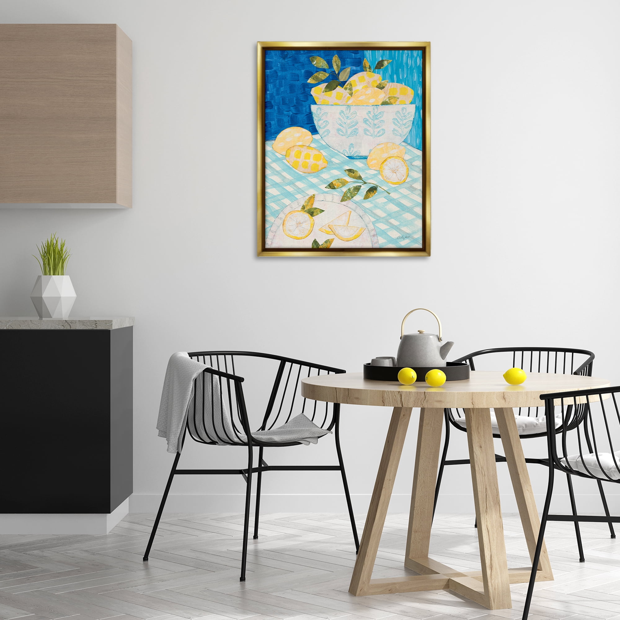 Stupell Industries Patterned Lemons Tablescape Food & Beverage Painting Gold Floater Framed Canvas Art Print Wall Art, 25 x 31