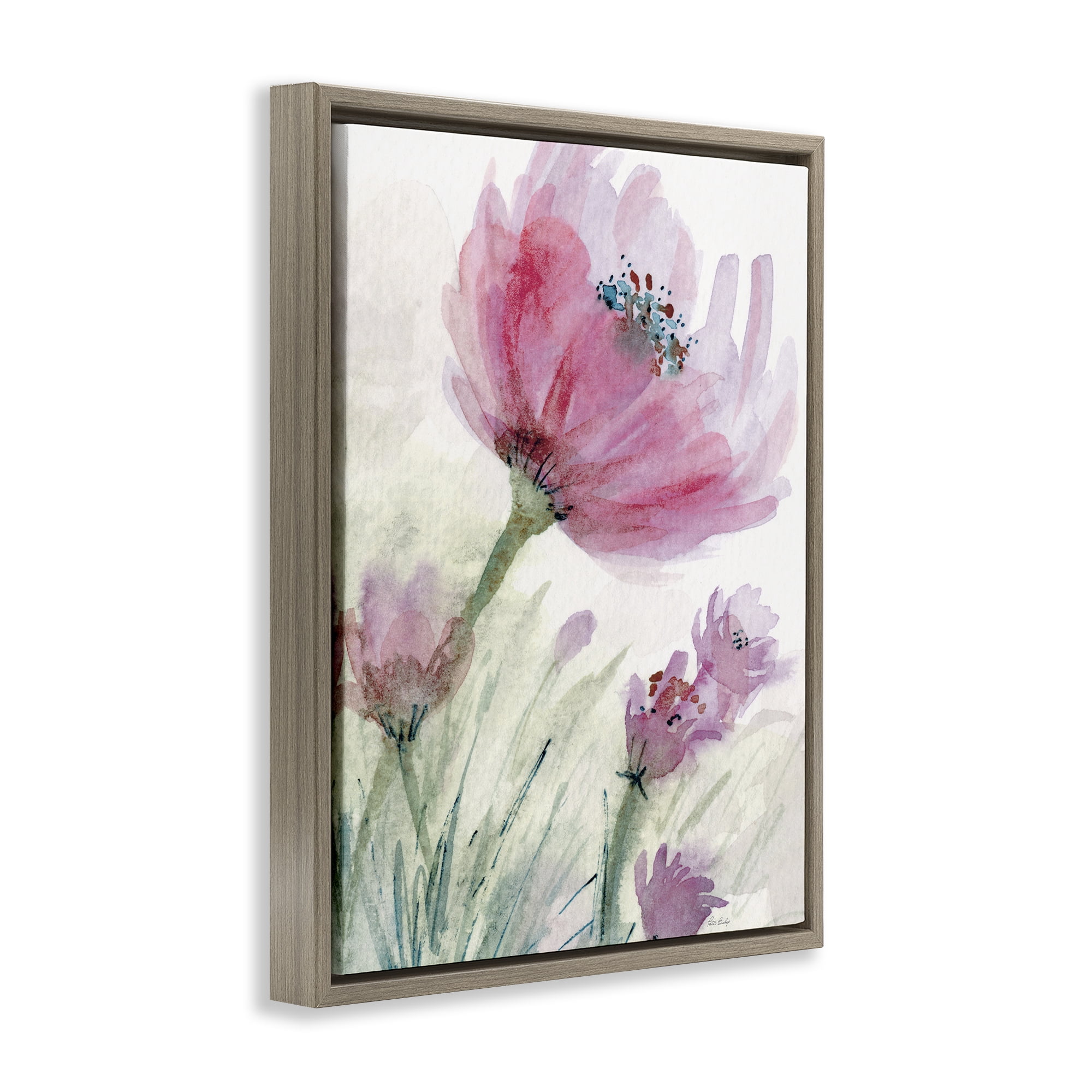 Stupell Industries Pink Flower & Speckled Stamen Brown Framed Floater Canvas Wall Art, design by Patti Bishop