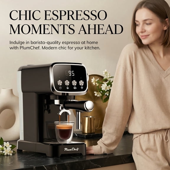 20 Bar Vertical Espresso Machine, Milk Frother, Built-in Cup Warmer, 43oz Detachable Water Tank. Compact Coffee Maker for Espresso, Americano, Latte, Digital Screen Control, Black.