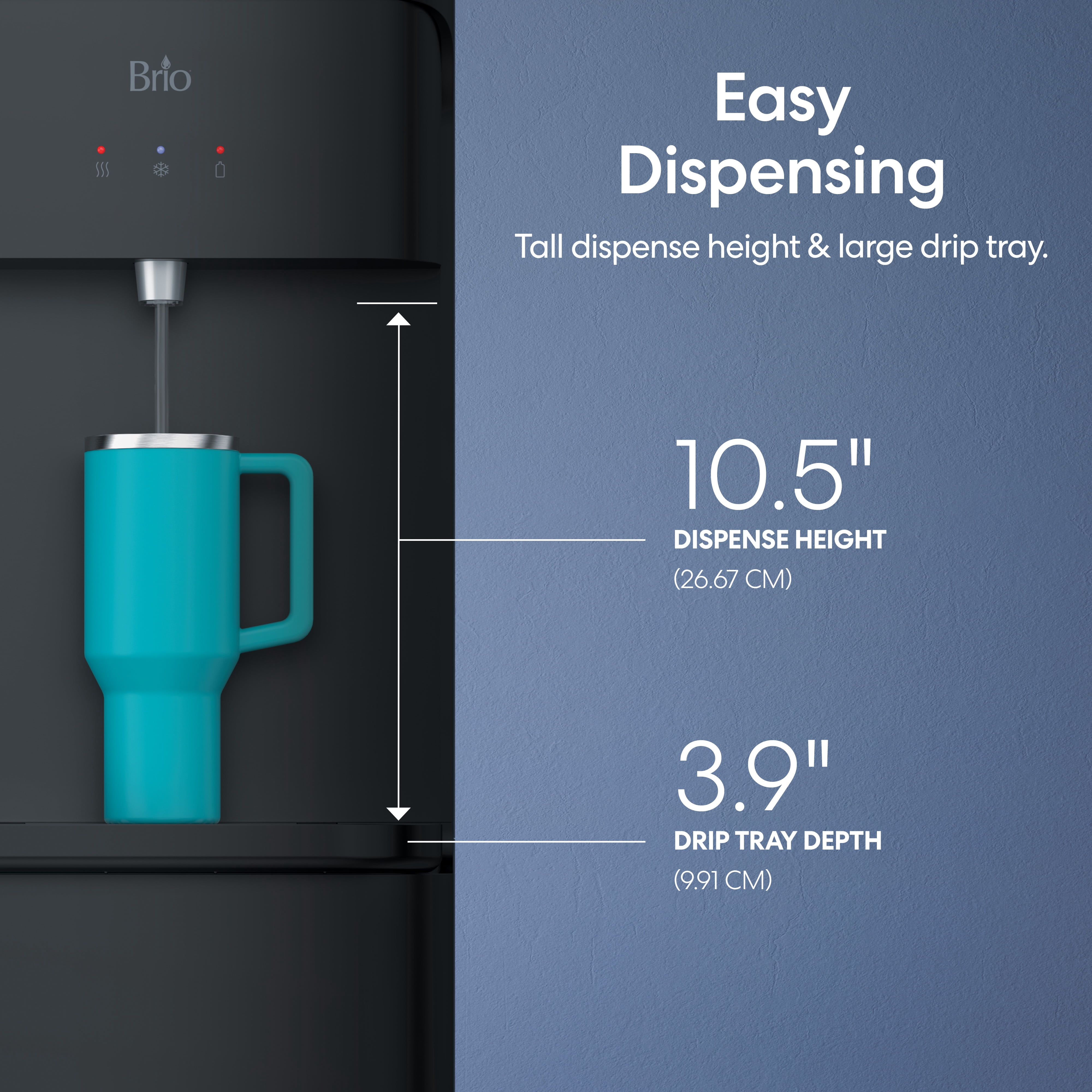 Brio 430 Black Bottom Load Water Cooler Dispenser, Hot, Cold & Room Temperature, 10.5" Dispense Height for 5-Gallon Bottles