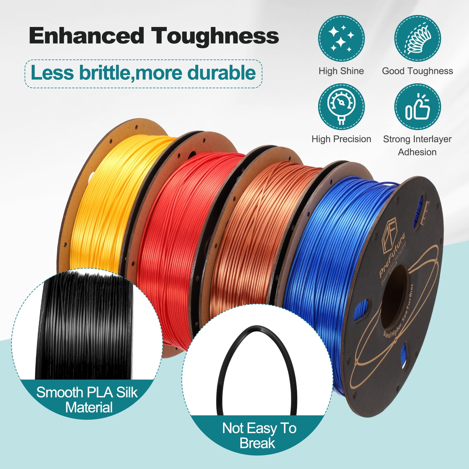 Uxcell Silk PLA Filament 1.75mm 1KG/2.2LB High Shine 3D Printer Filament, Enhanced Toughness, Dimensional Accuracy +/- 0.02mm for 3D Printer, Black