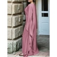 thumbnail image 6 of Women'S Elegant Solid Color Long Sleeve Dress Bat Sleeve Islamic Maxi Robe Pink M, 6 of 7