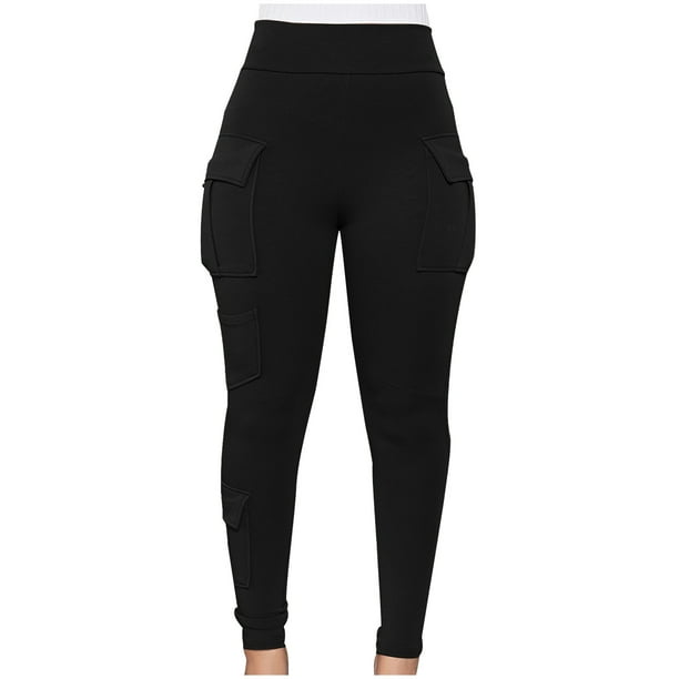 Womens High Waist Cargo Leggings with 4 Pockets Tummy Control Workout  Running Gym Pants Tights Yoga Leggings Trousers 