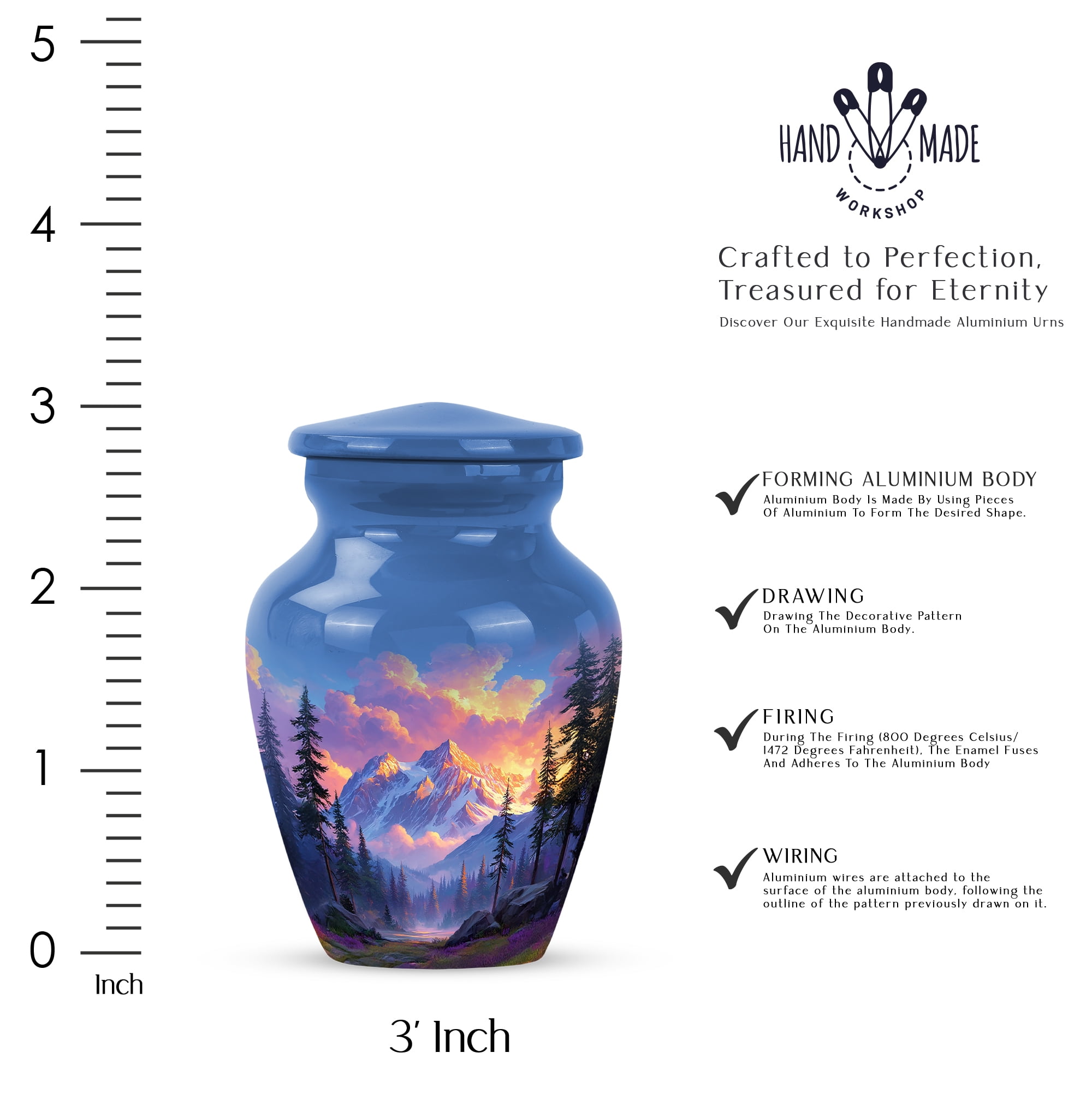 Mountain Keepsake Urn For Adult Male 3 Inch, Blue Mini Urns For Human Ashes For Woman, Small Cremation Urns For Burial In Ground, Funeral Urn For Human Ashes For Adults Mom And Dad