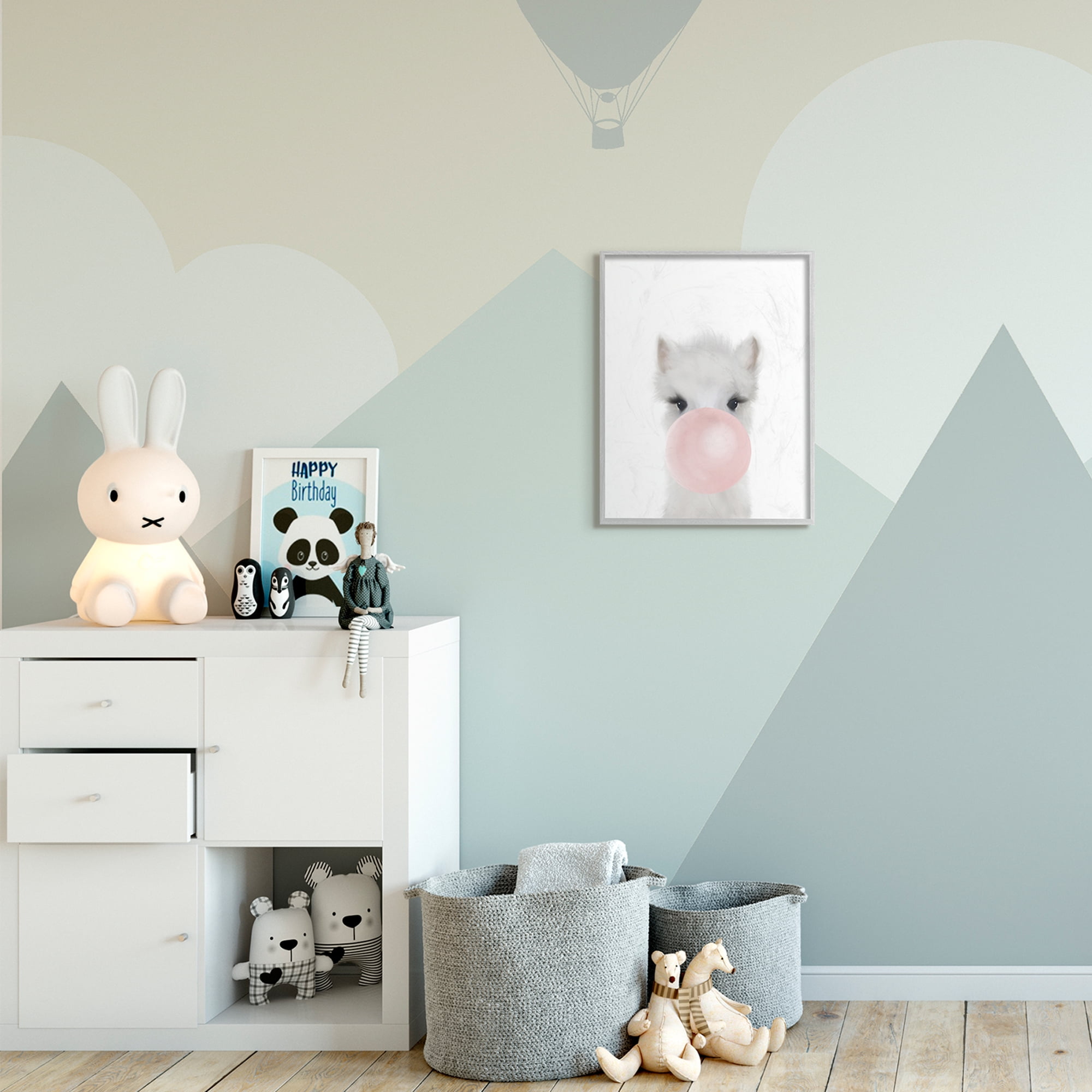 Stupell Industries Baby Woodland Alpaca with Pink Bubble Gum Grey Framed, 16 x 20, Design by Leah Straatsma