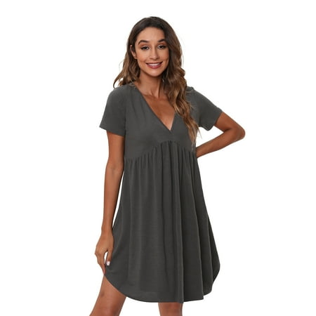 

Xmarks Women s Nightgown V Neck Short Sleeve Sleep Shirt Loose Comfy Pajama Sleepwear Gray S