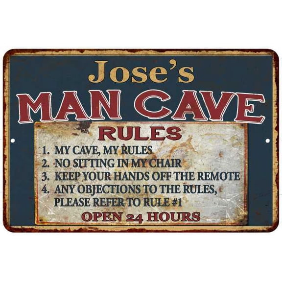 Jose's Man Cave Rules Chic Rustic Green Sign Home 8 x 12 High Gloss Metal 208120049033