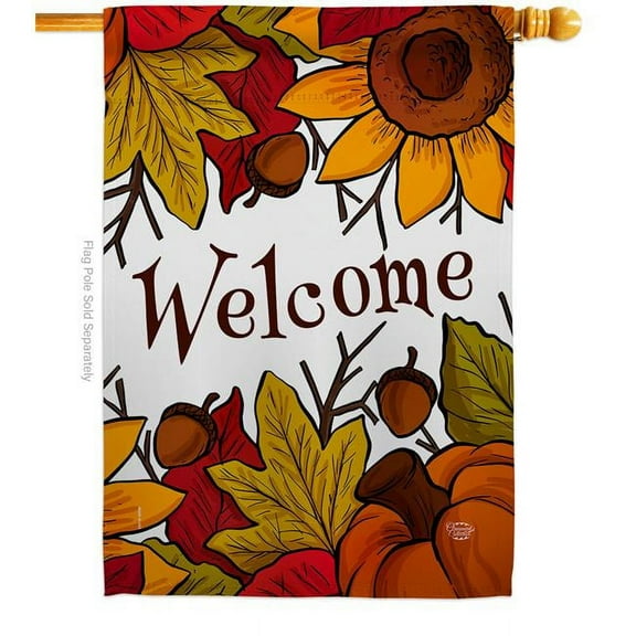 Ornament Collection H192130-BO 28 x 40 in. Autumn Welcome House Flag with Fall Harvest & Double-Sided Decorative Vertical Flags Decoration Banner Garden Yard Gift
