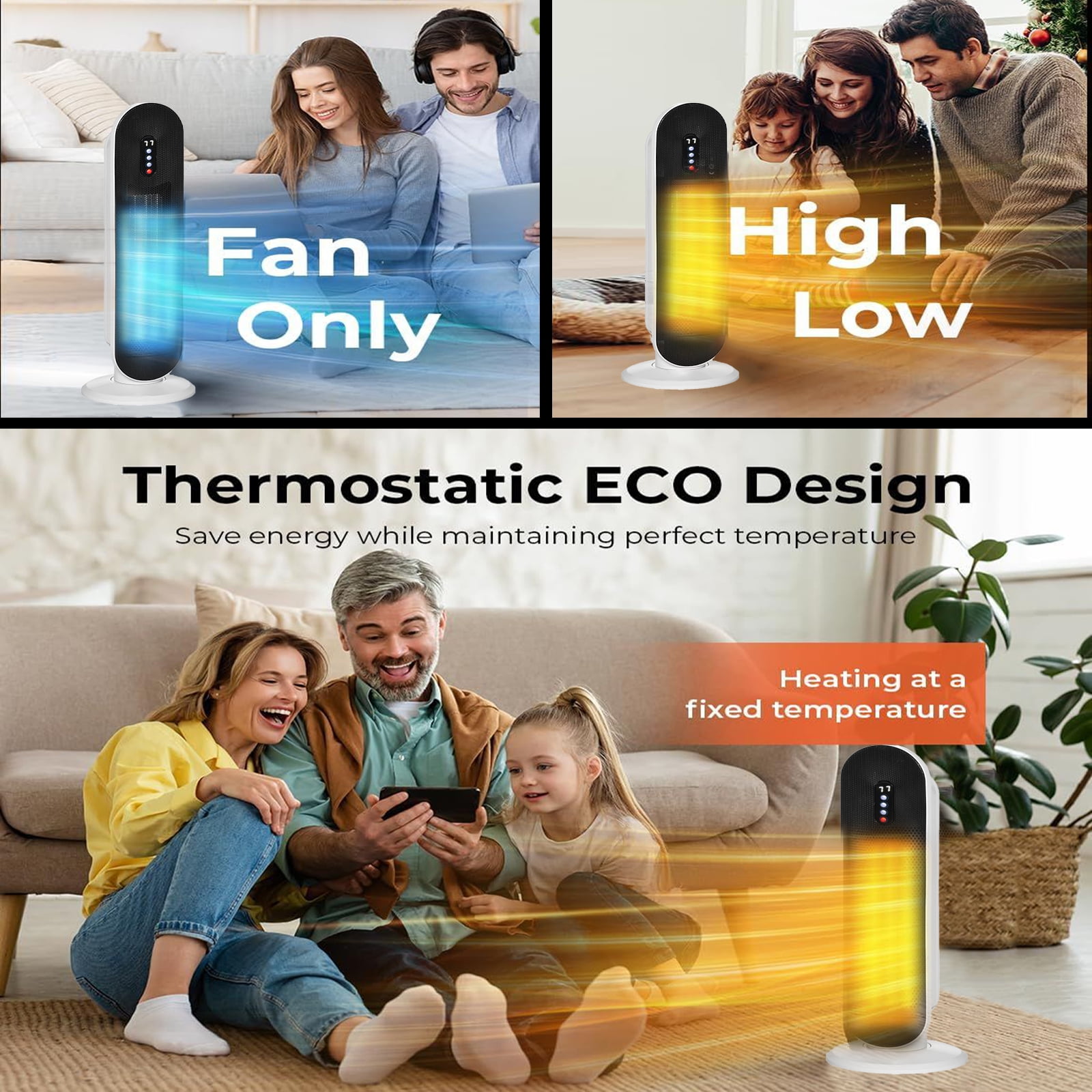 Vebreda Space Heaters for Inside, Portable Electric Heater for Home with Thermostat, 1-12H Timer, Safety Protection, White