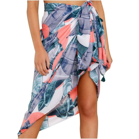 Skirts For Women Printed Swimsuit Cover Up Mesh Bikini Swimwear Beach Cover-Ups Wrap Skirt