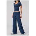 thumbnail image 4 of PISONIC Women Two Piece Workout Sets Short Sleeve T-Shirt Matching Butt-lifting Flare Leggings Gym Yoga Outfits, 4 of 6