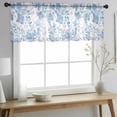 thumbnail image 2 of Navy Blue Flowers Valance Curtains for Kitchen/Living Room/Bathroom/Bedroom Window, Rod Pocket Small Topper Half Short Window Curtains Voile Sheer Scarf, Watercolor Summer Botanical Floral 60"x18", 2 of 8